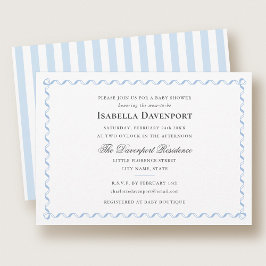 Invitación Elegante Candy Candy Striped Baby Shower Blue