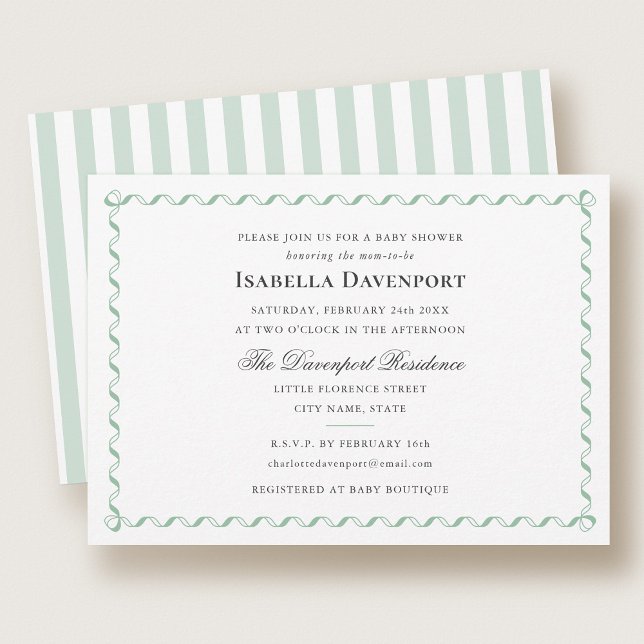 Invitación Elegante Candy Candy Striped Baby Shower Green (Subido por el creador)