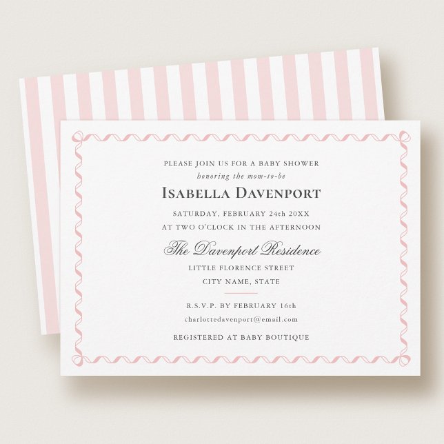 Invitación Elegante Candy Candy Striped Baby Shower Pink (Subido por el creador)