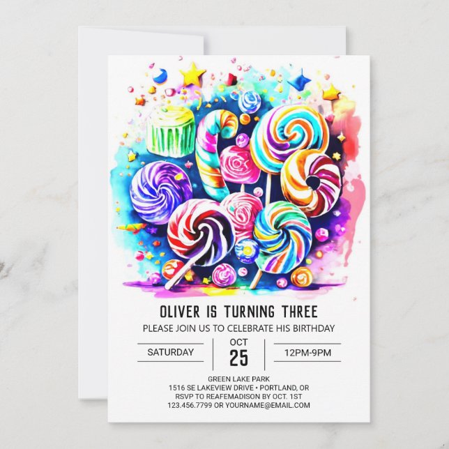 Invitación Elegante Candyland Cumpleaños Imprimible (Anverso)