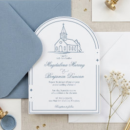 Invitación Elegante Capilla Cristiana Iglesia Matrimonio Azul