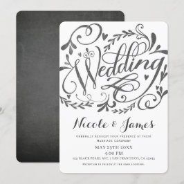 Invitación Elegante Caprichosa Letra Vintage Tiza Boda
