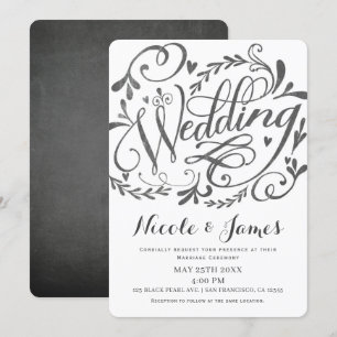 Invitación Elegante Caprichosa Letra Vintage Tiza Boda