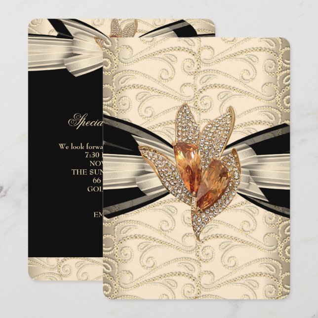 Invitación Elegante Caramel Cream Black Gold Amber 2 (Anverso / Reverso)