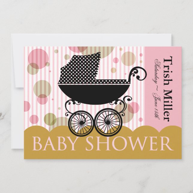 Invitación Elegante Carrito Retro para Bebés - Fiesta Baby Sh (Anverso)