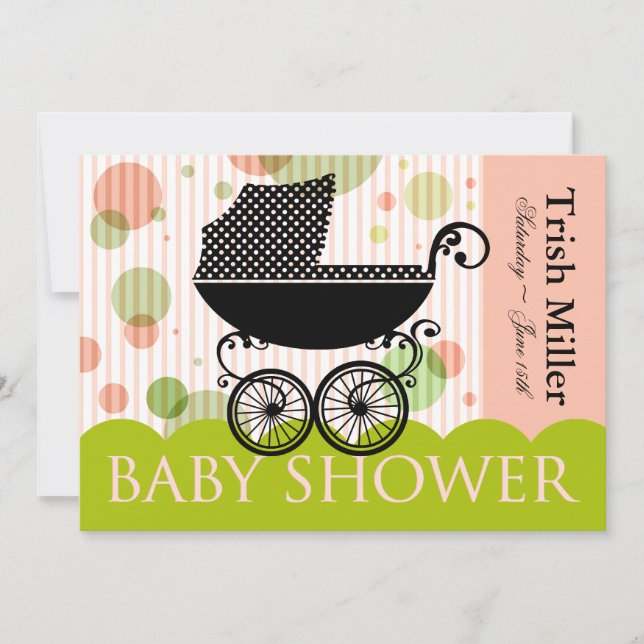 Invitación Elegante Carrito Retro para Bebés - Fiesta Baby Sh (Anverso)