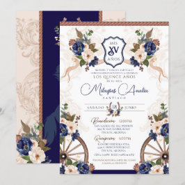 Invitación Elegante Carro Barroco Azul Occidental Quinceanera