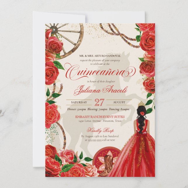 Invitación Elegante Carro Roses Roses Roses Rancho Occidental (Anverso)