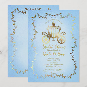 Invitación Elegante Carruaje de Oro Azul Cuento de Hadas Nupc