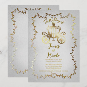 Invitación Elegante Carruaje de Oro Historia de Libro Blanco