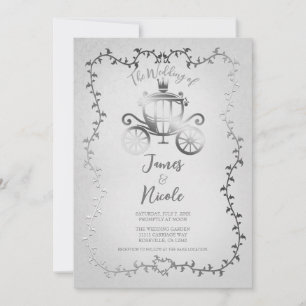Invitación Elegante Carruaje de Plata Boda de Cuento Blanco