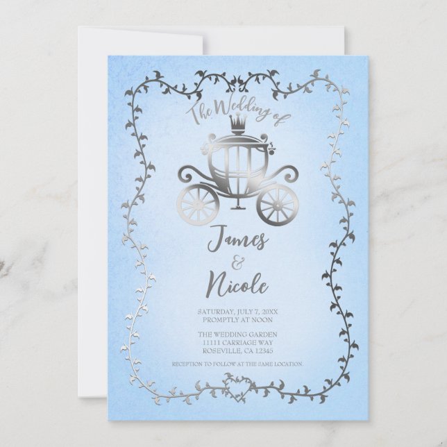 Invitación Elegante Carruaje de Plata Boda de Cuento de Hadas (Anverso)