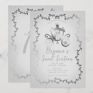 Invitación Elegante Carruaje de Plata Libro Blanco Dulces 16