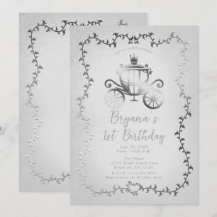 Invitación Elegante Carruaje de Plata Libro de Cuentos 1er Cu