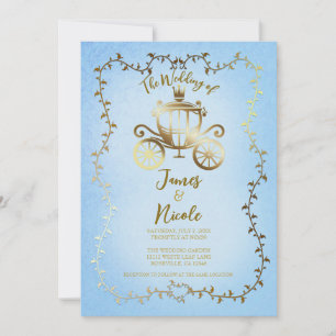 Invitación Elegante Carruaje Dorado Libro Azul de Bodas Histo