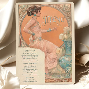 Invitación Elegante carta Art Nouveau Boda carta Coral Verde 