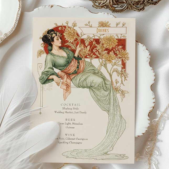 Invitación Elegante carta de bebidas de Boda Art Nouveau (Subido por el creador)