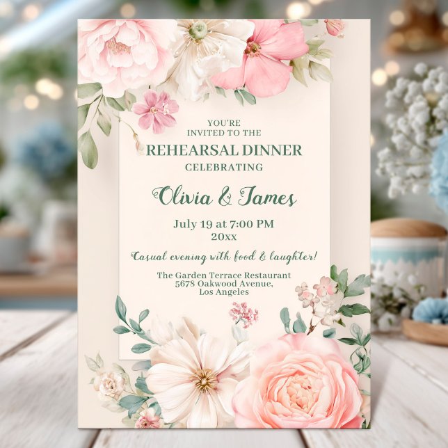 Invitación Elegante carta de cena de ensayo floral (Subido por el creador)