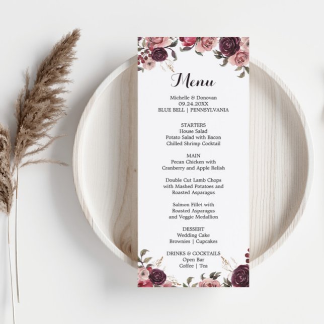 Invitación Elegante carta de cena floral de verano borgoñona (Subido por el creador)