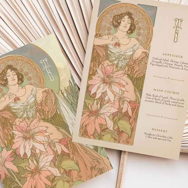 Invitación Elegante carta de menú Art Nouveau carta diosa flo (Subido por el creador)