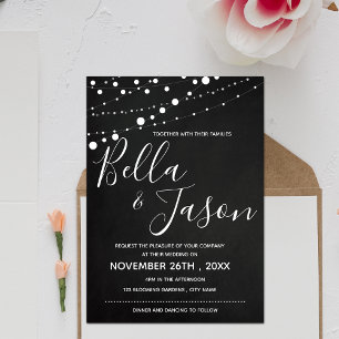 Invitación Elegante Cartón Con Boda De Luces De Cadena