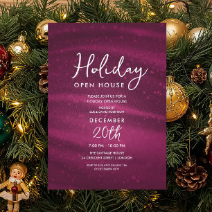 Invitación Elegante Casa Abierta de Fiesta Rosa Brillo Glam