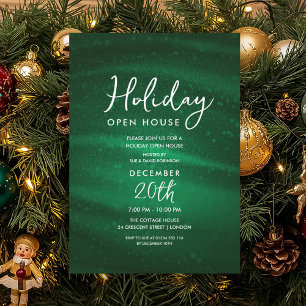 Invitación Elegante Casa Abierta de Fiesta Verde Brillo Glam