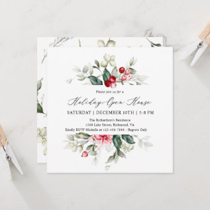 Invitación Elegante Casa Abierta de Invierno Floral Berries