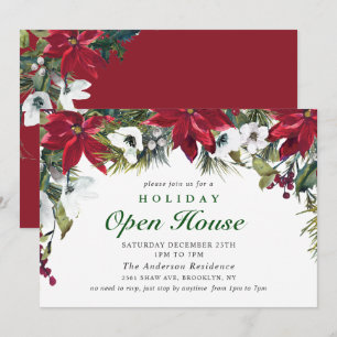 Invitación Elegante Casa Abierta de Navidades de Poinsettia