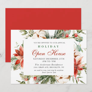 Invitación Elegante Casa Abierta de Navidades de Poinsettia