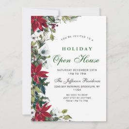 Invitación Elegante Casa Abierta de Navidades de Poinsettia