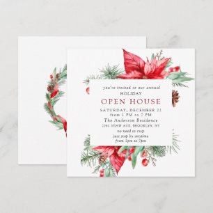 Invitación Elegante Casa Abierta de Navidades de Poinsettia