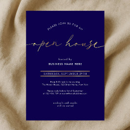 Invitación Elegante Casa Abierta de Negocios en Azul Marino y