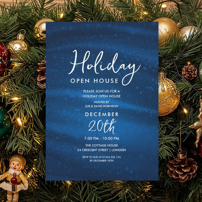 Invitación Elegante Casa Abierta de Vacaciones Navy Brillo Gl (Elegant Holiday Open House Navy Sparkle Glam Invitation)