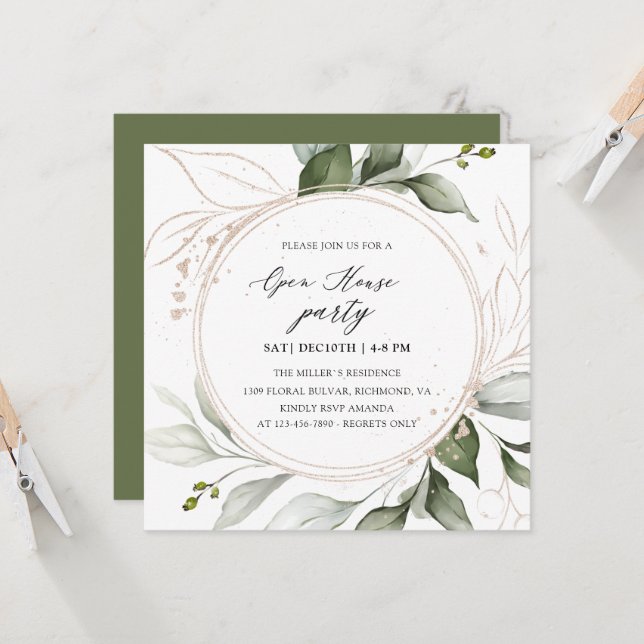 Invitación Elegante Casa Abierto de Oro de Verdor  (Anverso/Reverso In Situ)