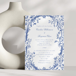 Invitación Elegante Casa Abierto Floral Azul Recepción de Bod