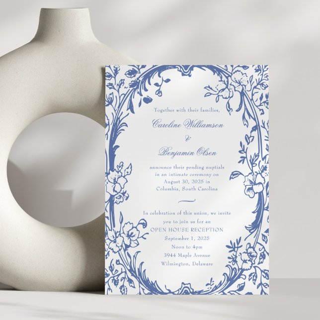 Invitación Elegante Casa Abierto Floral Azul Recepción de Bod (Subido por el creador)