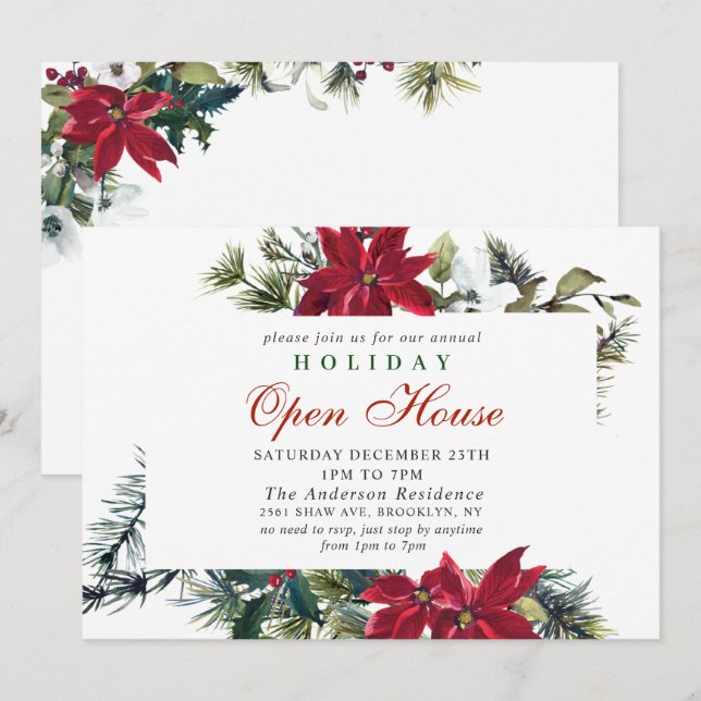 Invitación Elegante casa de Navidades de vacaciones de Poinse (Anverso / Reverso)