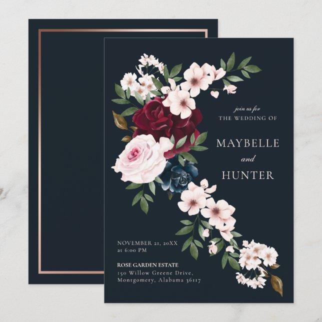 Invitación Elegante cascada acuática de la Marina de Borgoña  (Anverso / Reverso)