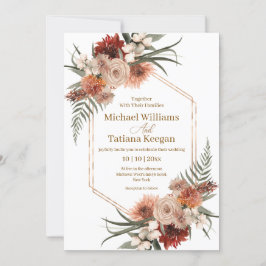 Invitación elegante cascada caída floral terracota boda