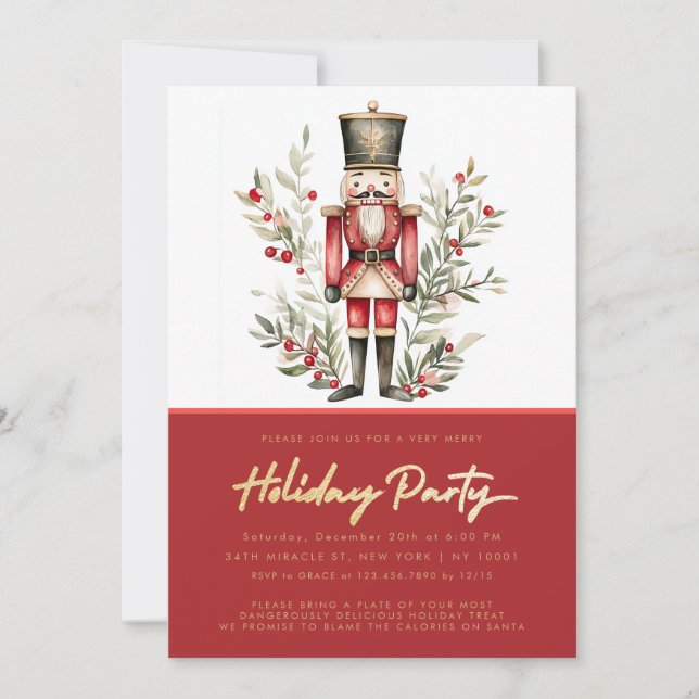 Invitación Elegante Cascanueces Fiesta de Navidad (Anverso)