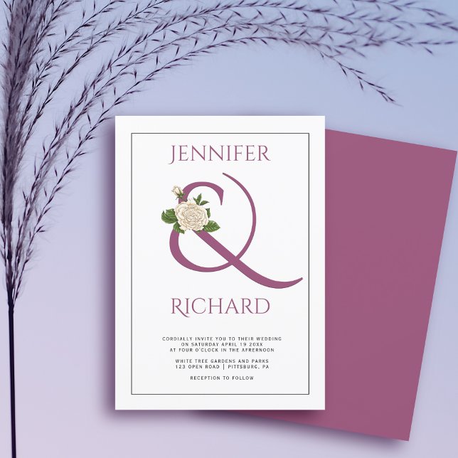 Invitación Elegante cassis morado ampersand y rosa boda (Subido por el creador)