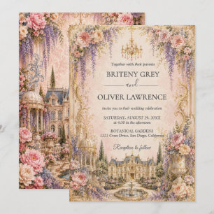 Invitación Elegante castillo de cuento de hadas rosa boda de