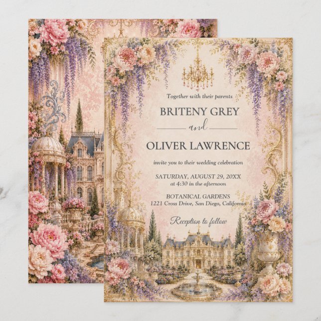 Invitación Elegante castillo de cuento de hadas rosa boda de  (Anverso / Reverso)