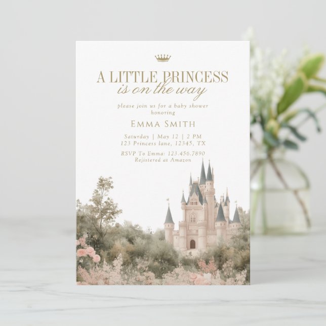 Invitación Elegante Castillo de Princesa Baby Shower Real  (Anverso de pie)