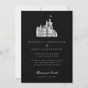Invitación Elegante Castillo de Vintage Ilustracion Boda negr