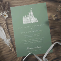 Elegante Castillo de Vintage Ilustracion Boda Verd