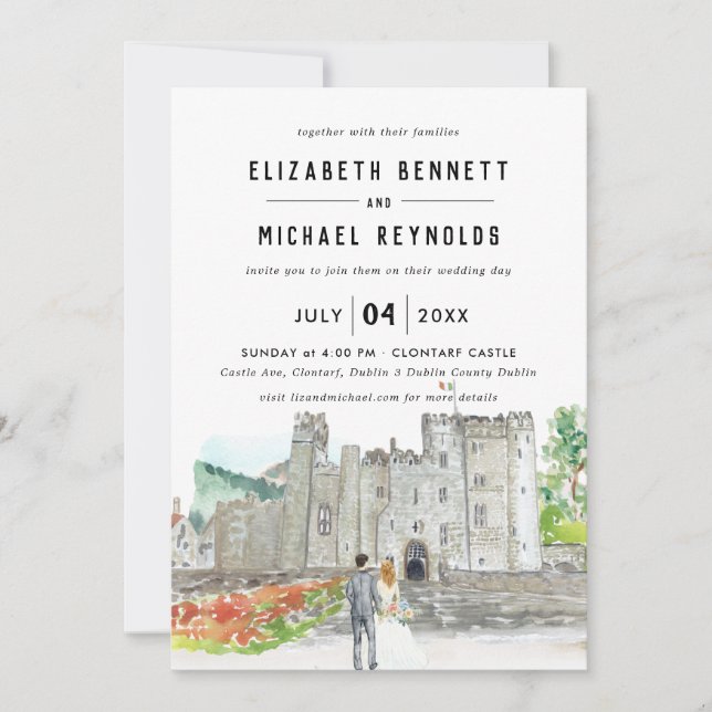 Invitación Elegante Castillo | Fin de semana de boda ilustrad (Anverso)