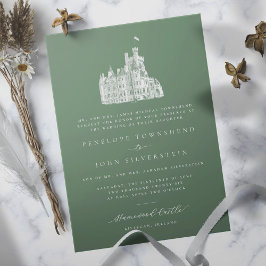 Invitación Elegante Castillo Ilustracion Verde Boda formal