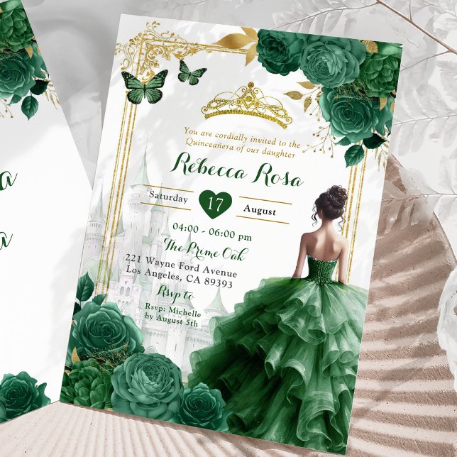 Invitación Elegante Castillo Real Emerald Green Quinceañera (Subido por el creador)
